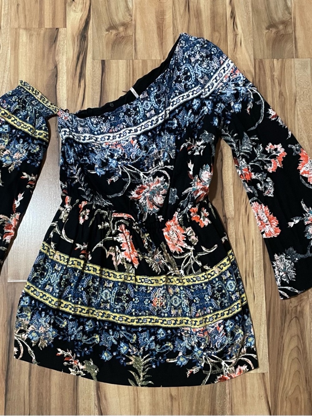 Free People Modern Nomad Floral Boho Mini Dress - Asymmetric One Shoulder